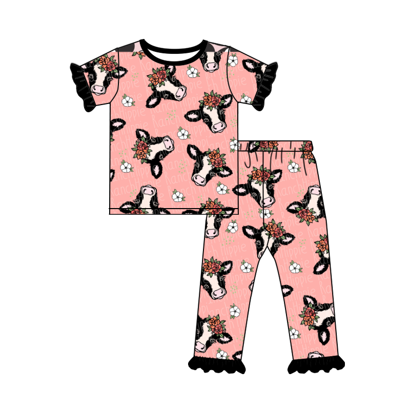 GSPO0327 preorder short sleeve cow western girl pajamas outfit 1110