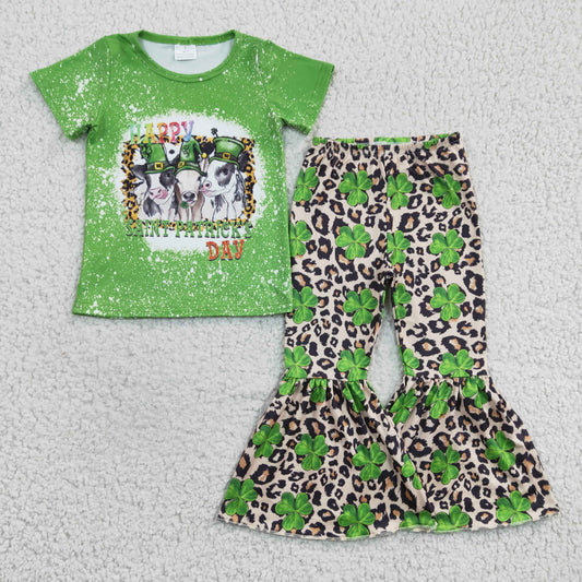 GSPO0329 short sleeve cow happy St. Patrick luckyday leopard girl outfit 1226 RTS