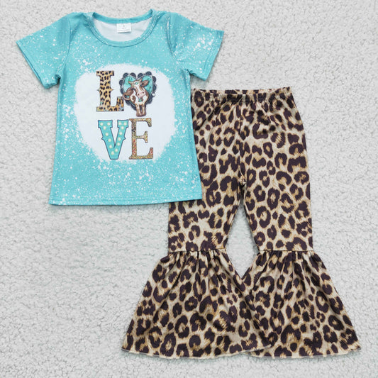 GSPO0330 love short sleeve cow gem leopard girl outfit 1213 RTS