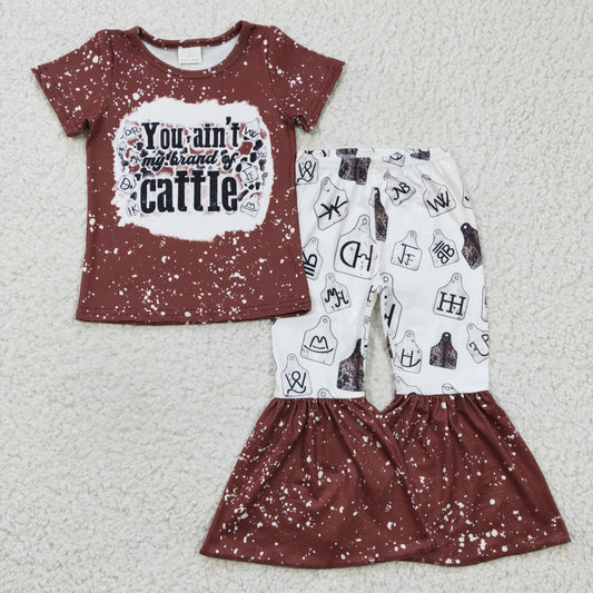 GSPO0355 short sleeve western cattle print girl outfit 1219