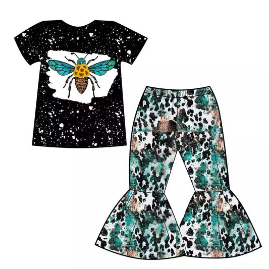 GSPO0368 preorder western bug leopard short sleeve girl outfit  1123