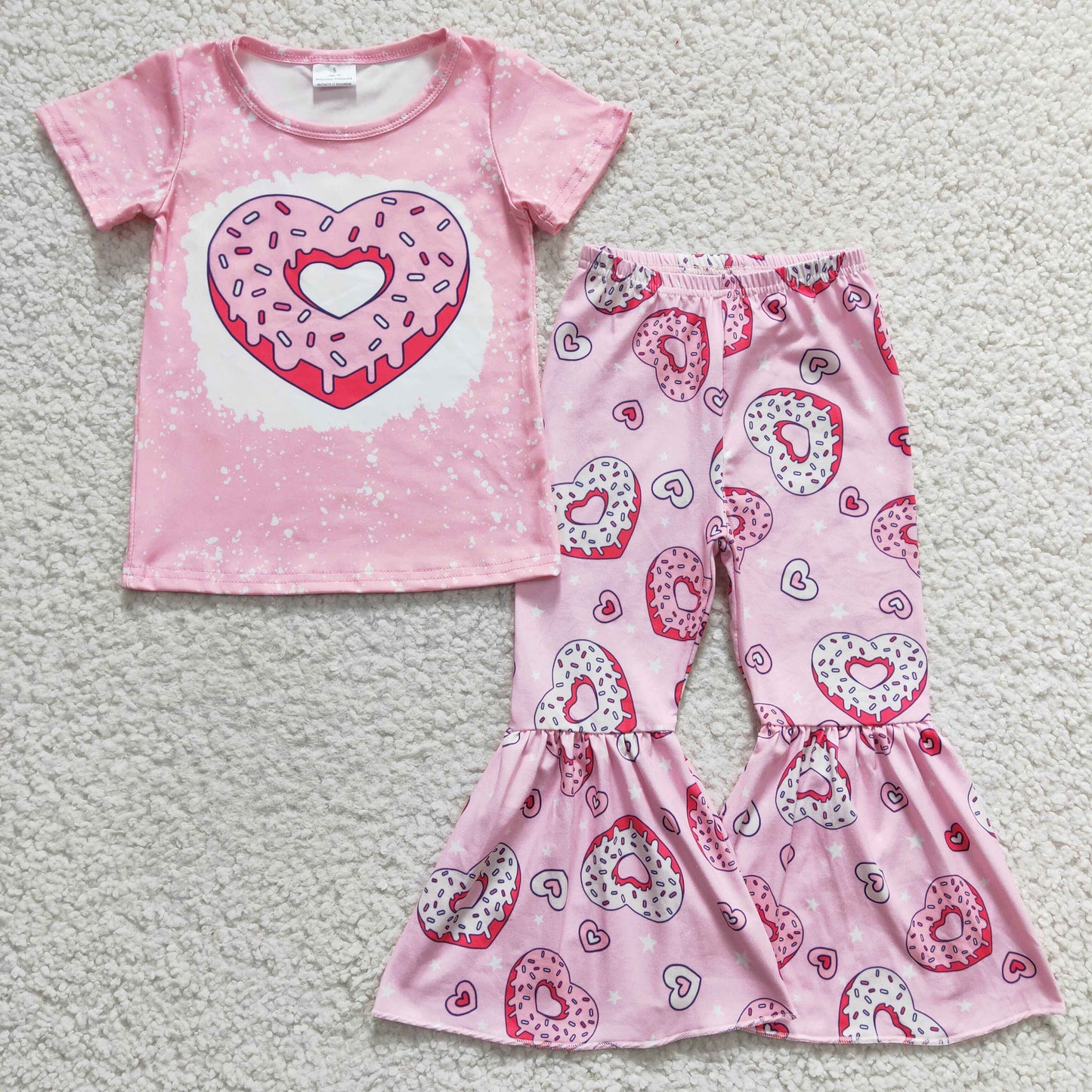 GSPO0378 donut pink love Valentine short sleeve chocolate girl outfit 20230106 RTS