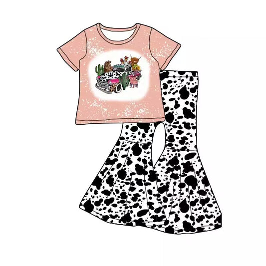 GSPO0383 preorder western cow car short sleeve girl outfit 1124