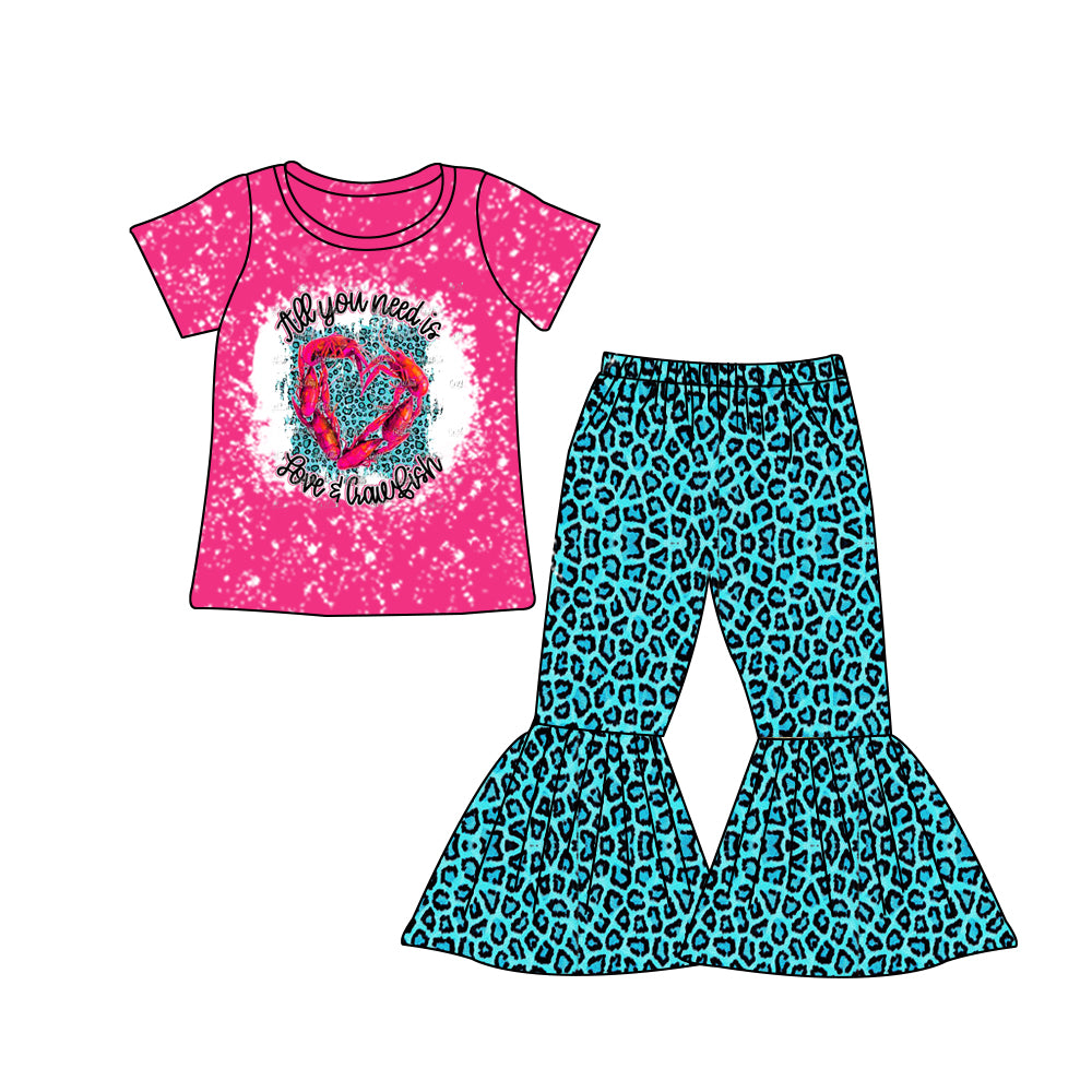 GSPO0392 western fish love  short sleeves girl outfit 1130 preorder