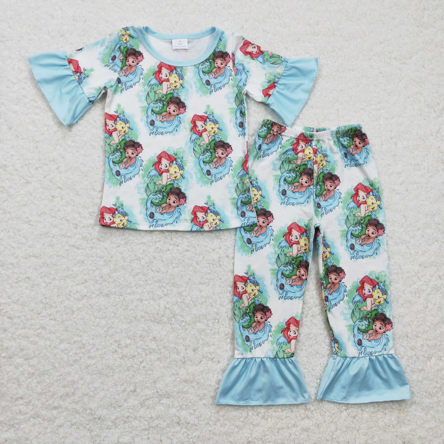 GSPO0394 western cartoon mermaid short sleeves girl pajamas outfit 1226 RTS