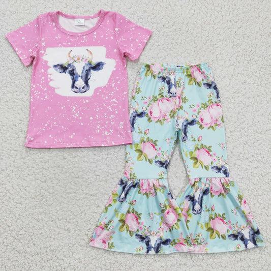 GSPO0395 western flower cow short sleeves girl outfit 20230102 RTS