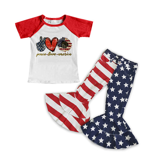 组合GSPO0408 peace love short sleeve red blue July 4th American national DAY girl outfit preorder 1206