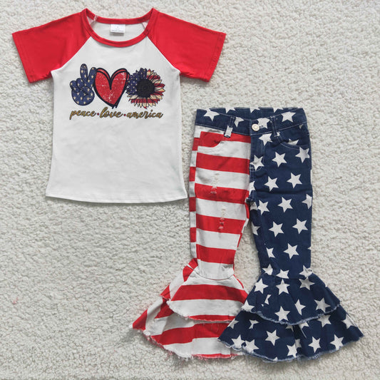 组合GSPO0567 USA 4th July short sleeve denim jeans 2PCS girl outfit RTS 20230316RTS