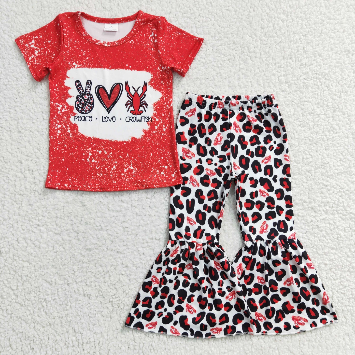 GSPO0432 peace love crawfish red short sleeve pant girl outfit 20230214 rts