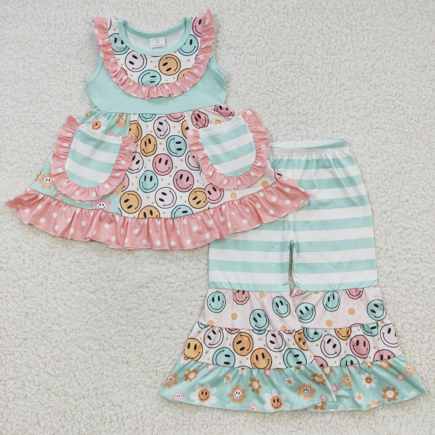 GSPO0503 RTS smile ruffle short sleeve spring girl outfit set 20230311