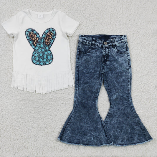 组合GSPO0532 cow rabbit easter Gem short sleeve denim jeans girl outfit RTS 20230214