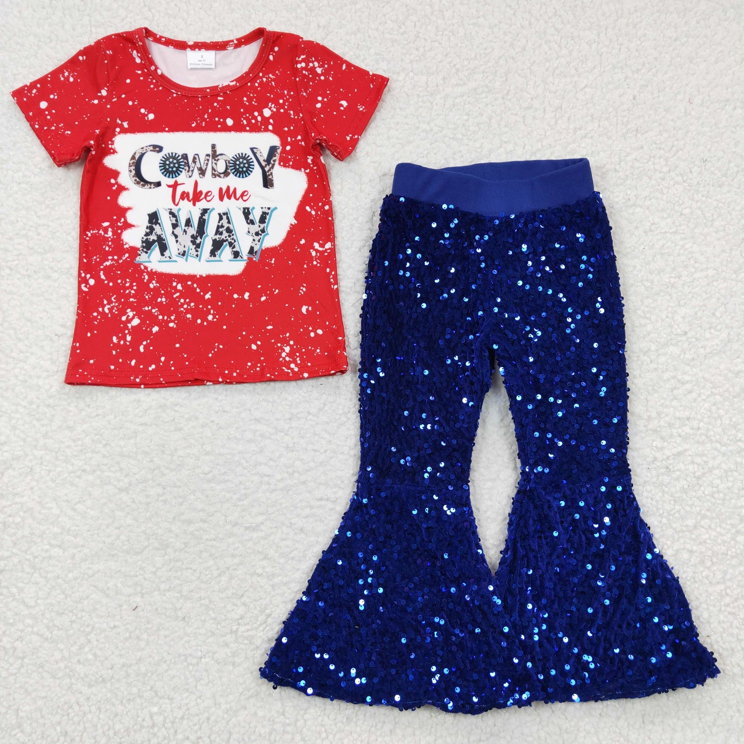 组合GSPO0573 Western short sleeve top blue sequin girl outfit 20230320 RTS