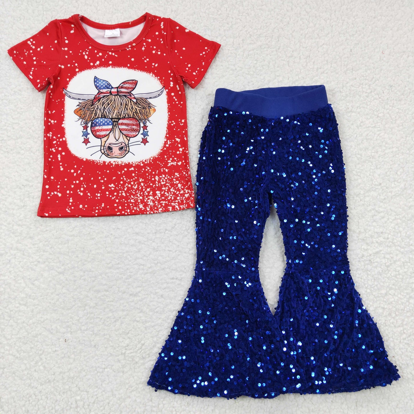 组合GSPO0574 Western short sleeve top blue sequin girl outfit 20230320 RTS