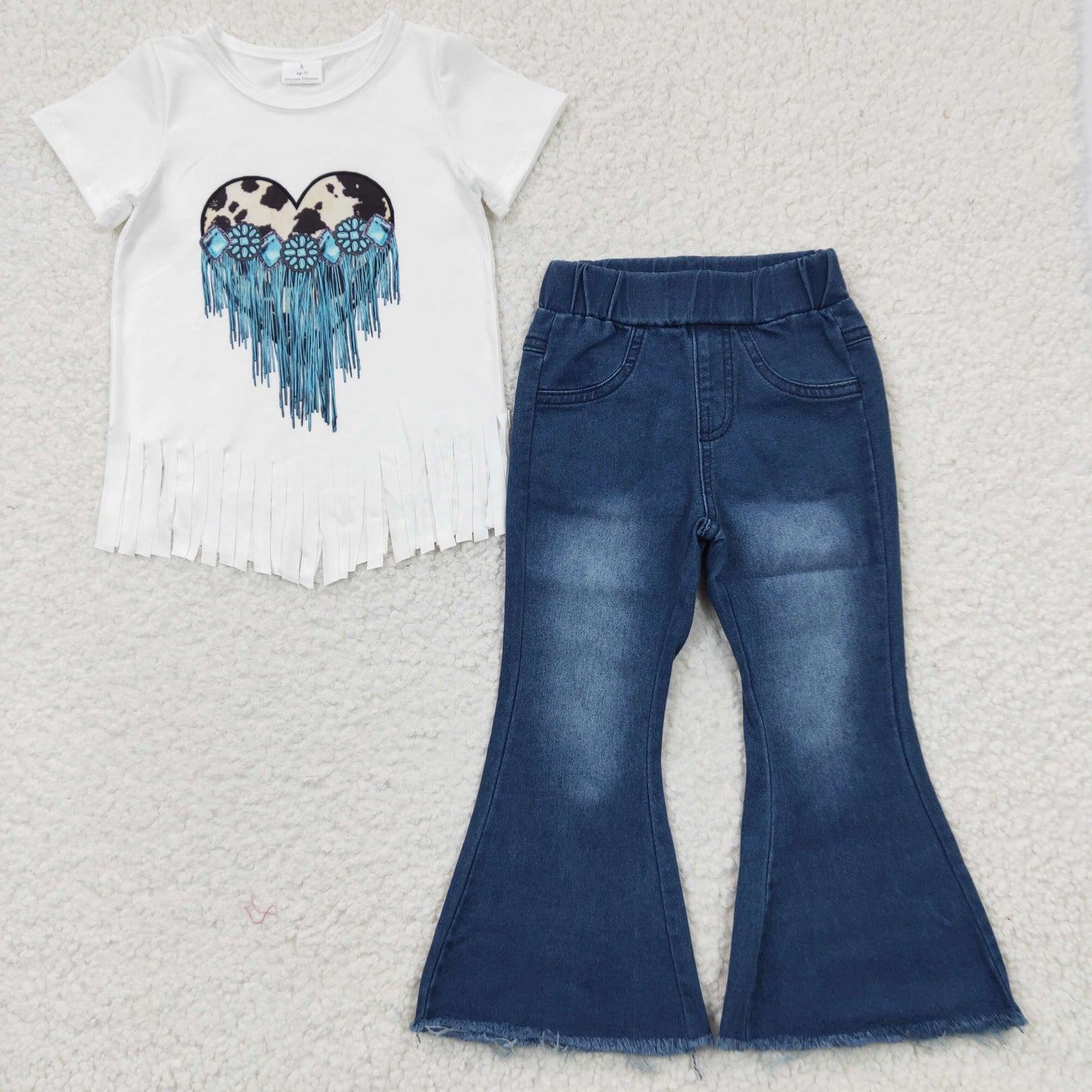 组合GSPO0575 rabbit western short sleeve gem denim jeans girl outfit RTS 20230320