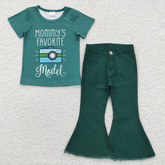 组合GSPO0593 western mommy's favorite  mama short sleeve green denim jeans girl outfit RTS 20230329