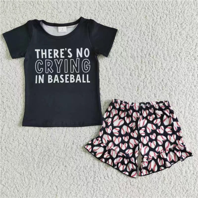 GSSO0023 there's no crying in baseball black short sleeve shorts girl outfit 20230316 RTS