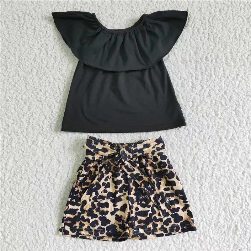 promotion GSSO0082 black top leopard belt shorts off shoulder girl outfits 20230 RTS