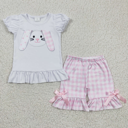 GSSO0128  short sleeve Easter embroidery cotton rabbit ears summer shorts girl summer outfit 1230