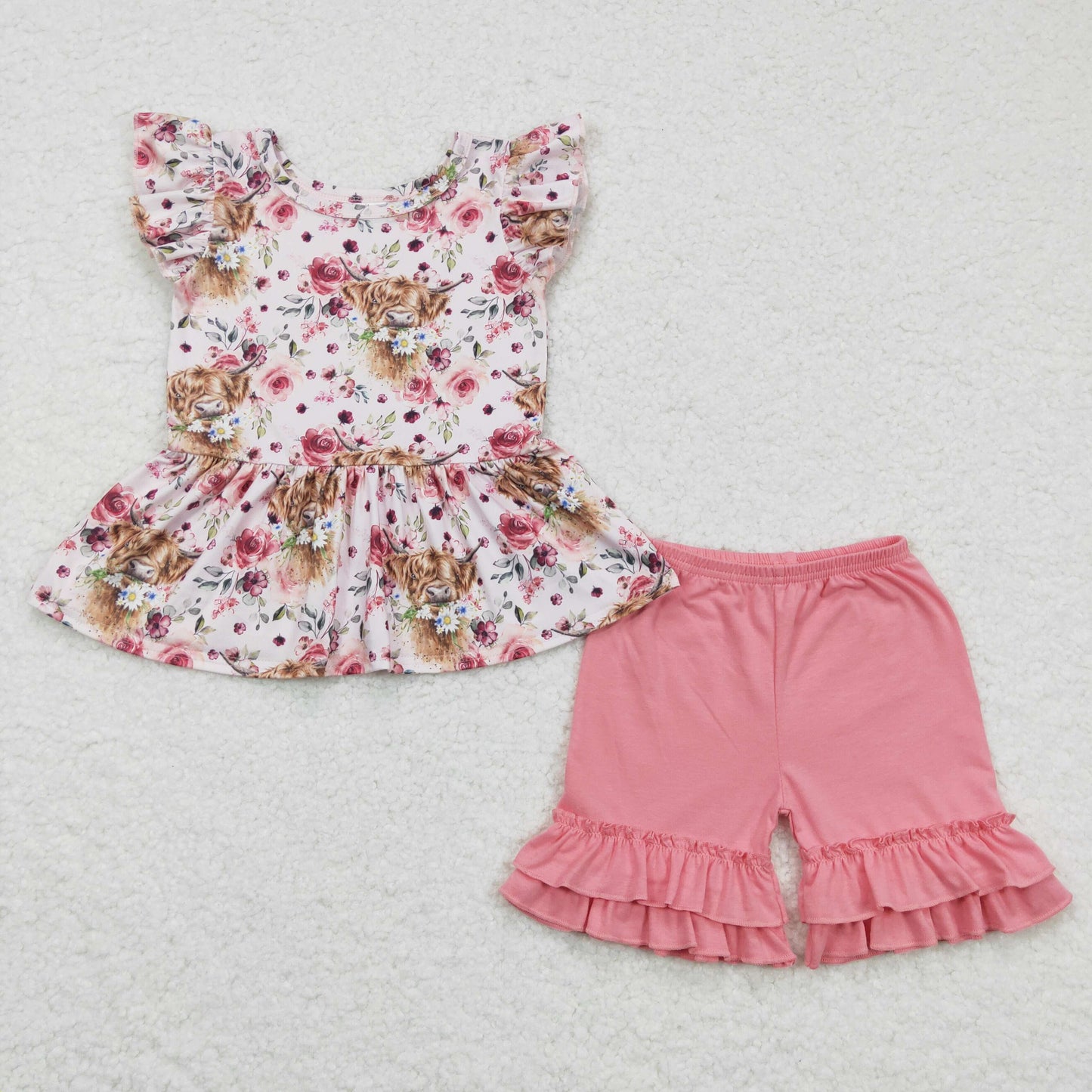 promotion GSSO0133 howdy floral cow summer girl ruffle shorts outfits RTS 202 RTS