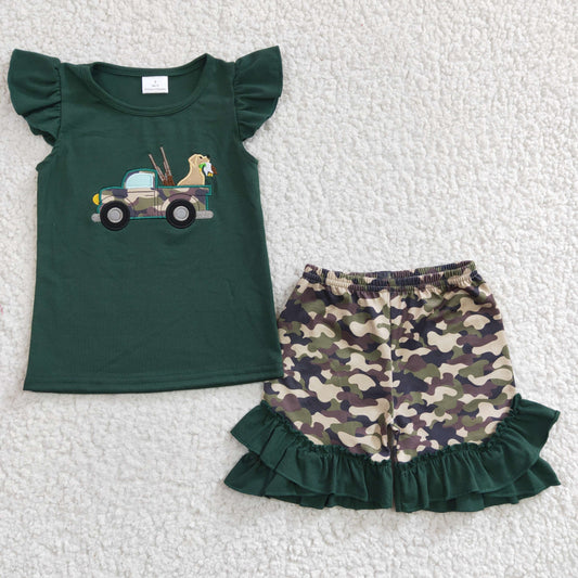 GSSO0145 embroidery Camo car dog short sleeve shorts girl summer outfit 20230104 RTS