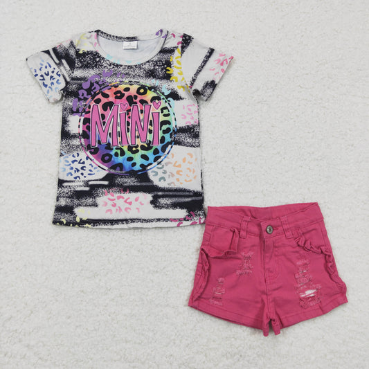 GSSO0146 outfit Mini leopard pink denim shorts set RTS 1129