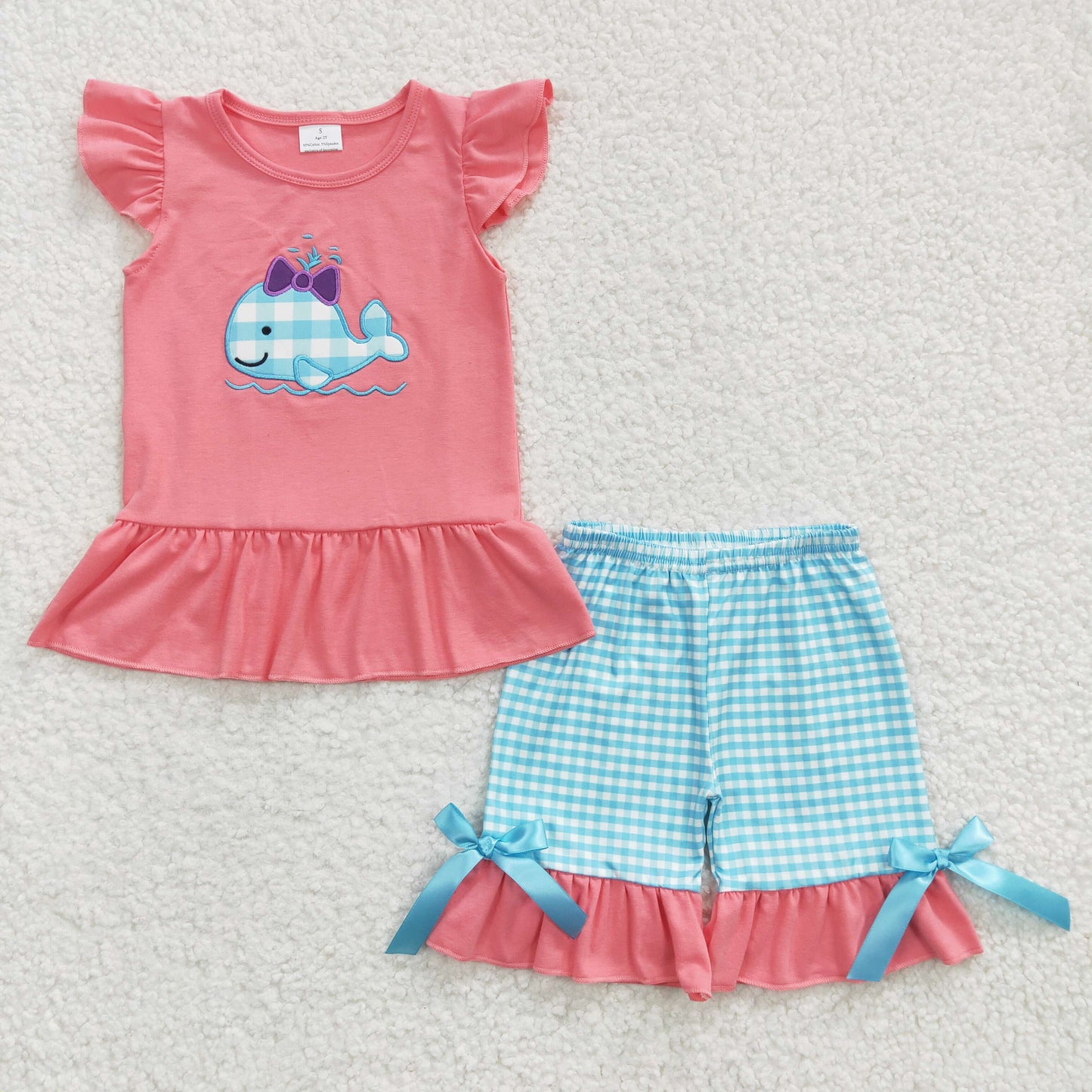 GSSO0150 short sleeve whale bow summer shorts girl outfit 20230304 RTS