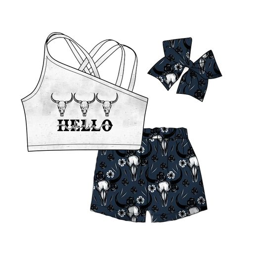 1212 preorder GSSO0153 short sleeve cow hellow summer shorts girl outfit