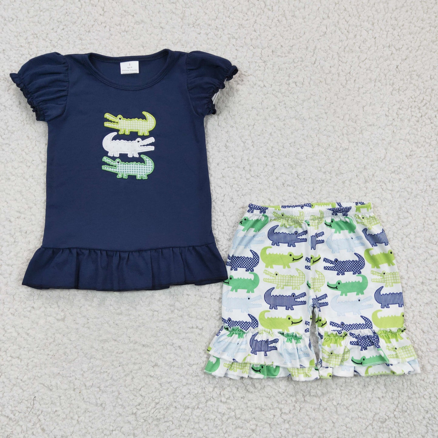 GSSO0159 embroidery dinosaur short sleeve shorts girl summer outfit 20230109 RTS