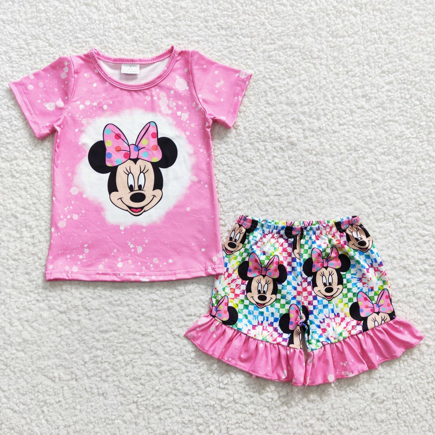 GSSO0163 short sleeve bow cartoon mouse summer shorts girl outfit 20230309