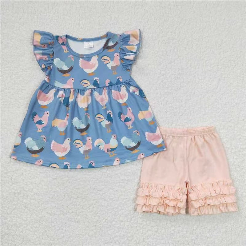 GSSO0168 short sleeve chicken shorts girl summer outfit 20230417 RTS