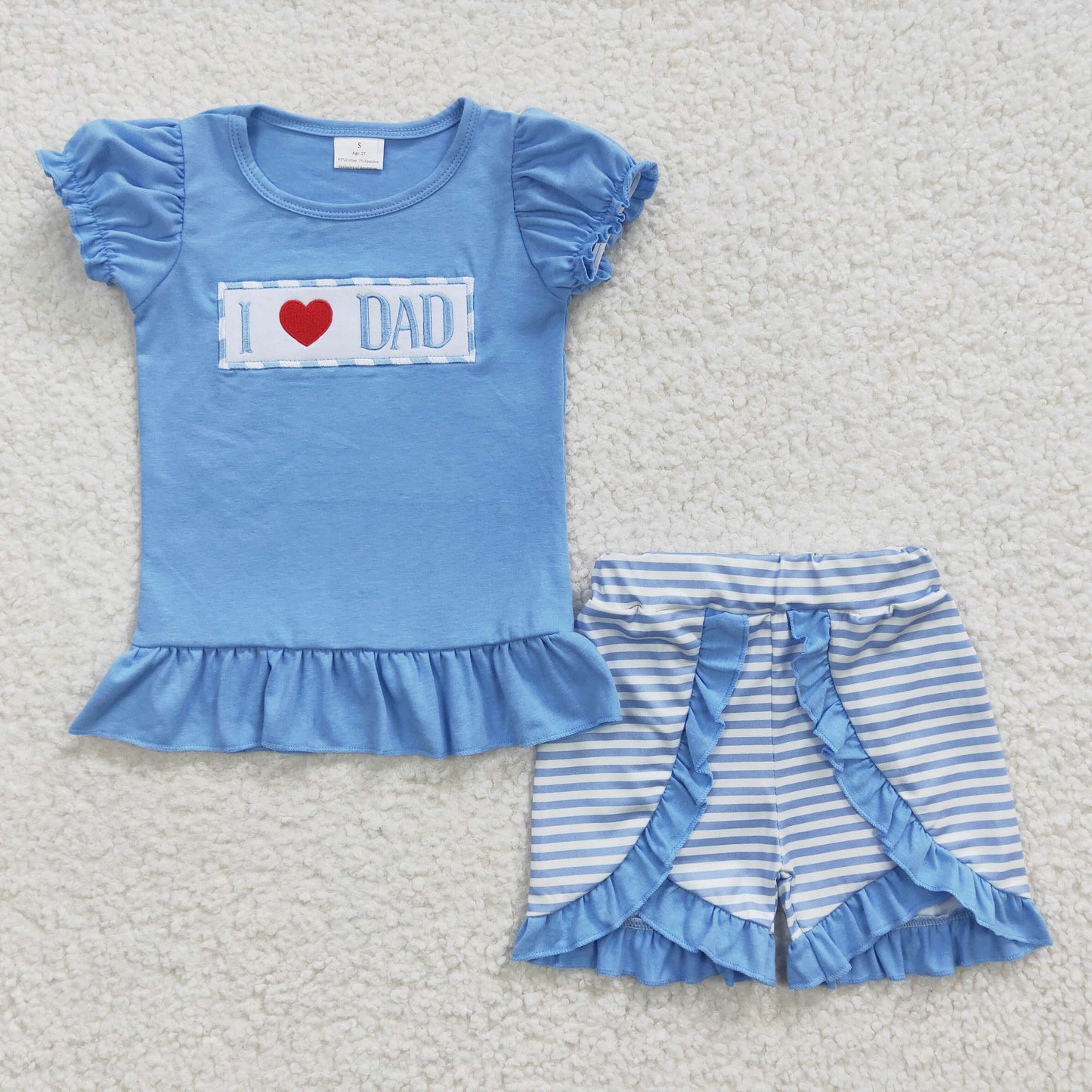 GSSO0187  embroidery love dad short sleeve shorts girl summer outfit 20230313