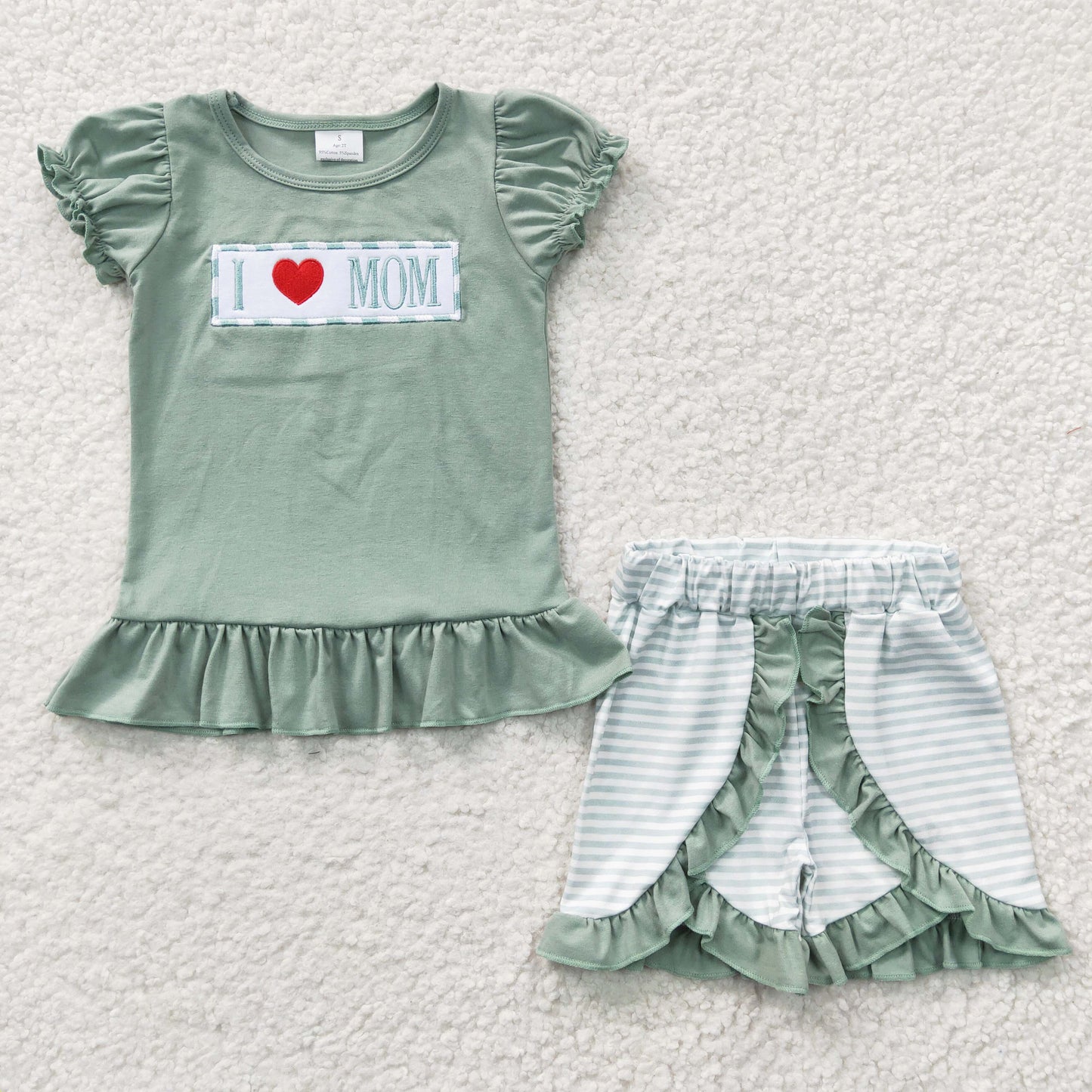 GSSO0189 embroidery love mom short sleeve shorts girl summer outfit 20230320 RTS