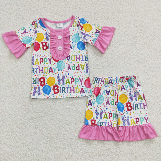 GSSO0198 short sleeve Happy birthday summer shorts girl pajamas outfit 20230306 RTS