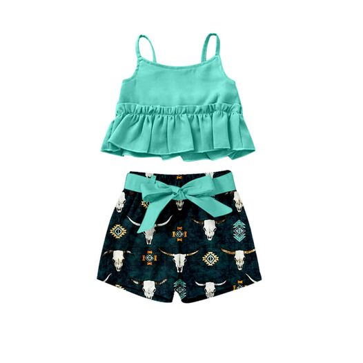 GSSO0204 preorder cow bow short sleeve shorts girl summer outfit 20230118