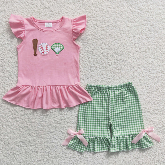 GSSO0205  embroidery Baseball  golf ball short sleeve shorts girl summer outfit 20230315 RTS