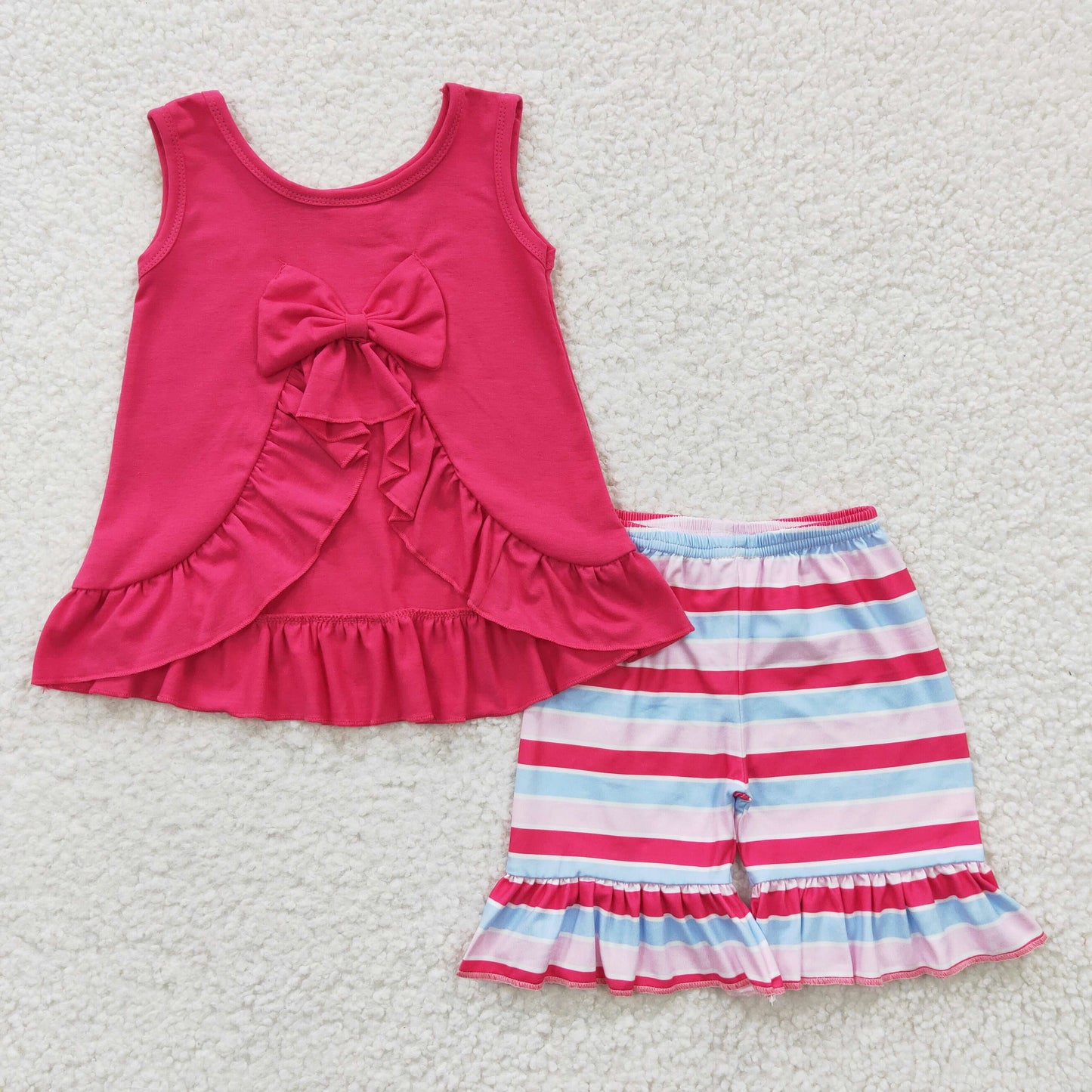 GSSO0209 bow ruffles short sleeve shorts summer girl outfit 20230306 RTS