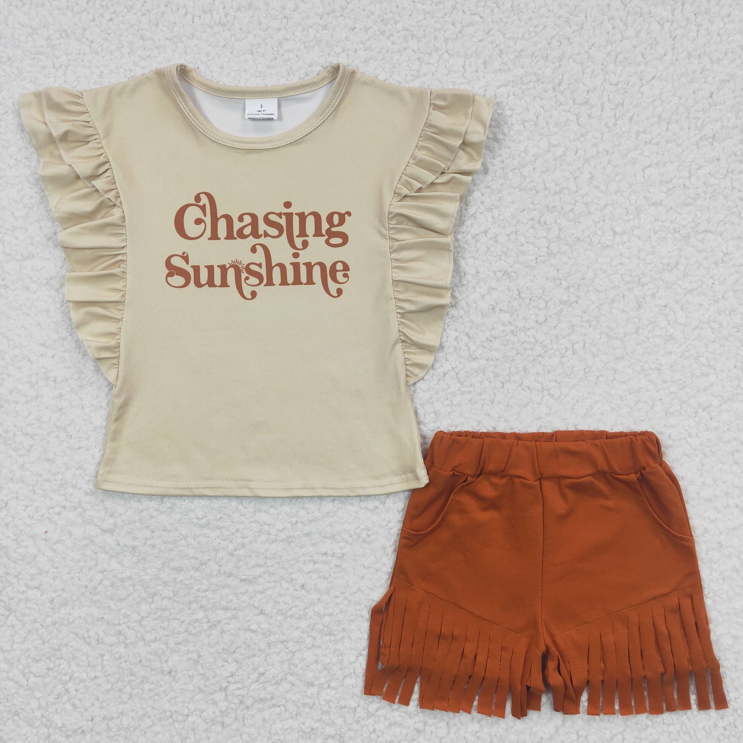 GSSO0213 RTS western sunshine short sleeve tassel fringle shorts girl summer outfit 202407