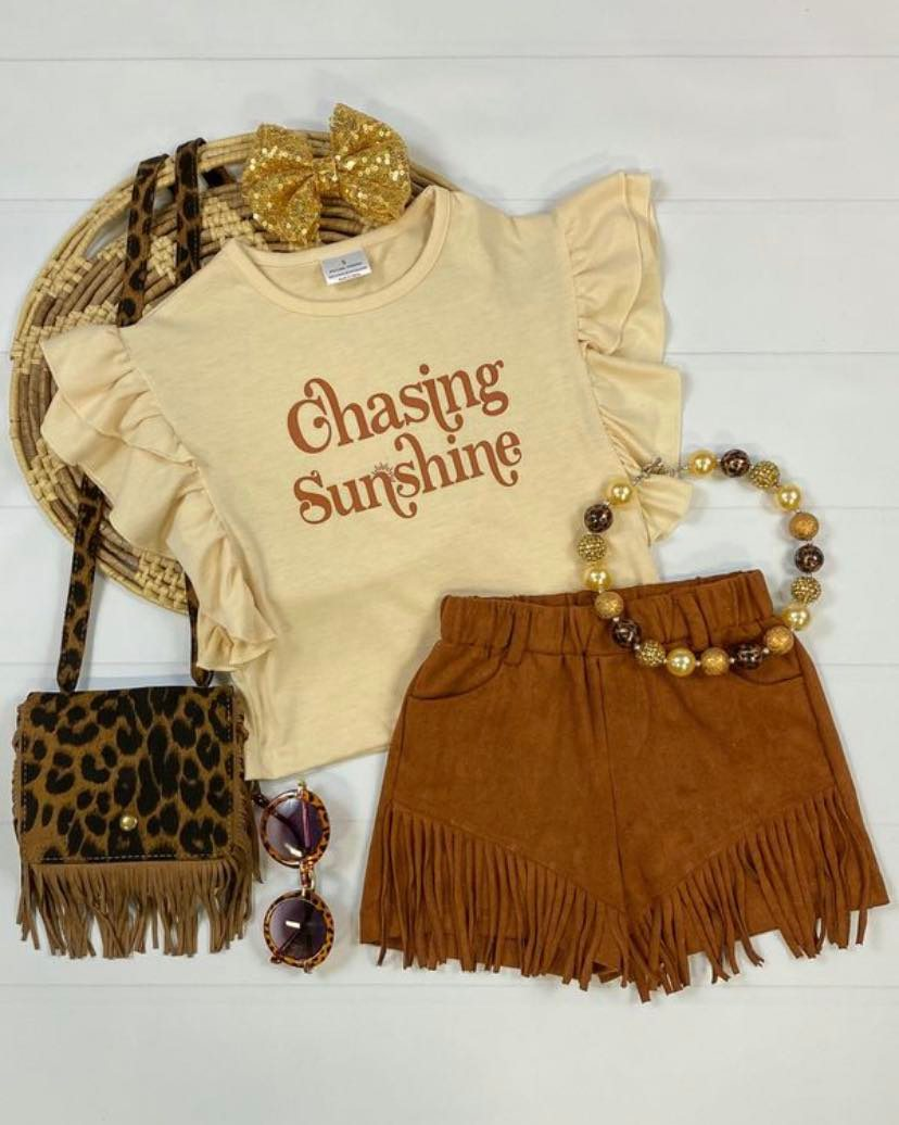 GSSO0213 RTS western sunshine short sleeve tassel fringle shorts girl summer outfit 202407