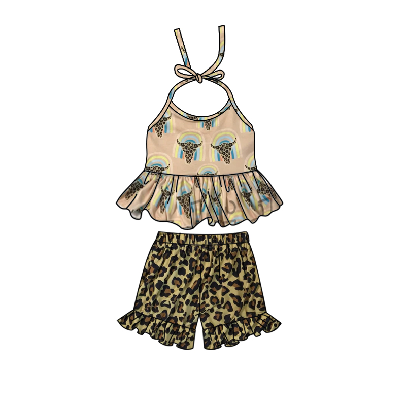 GSSO0216 preorder cow western leopard fix short sleeve shorts girl summer outfit 20230201