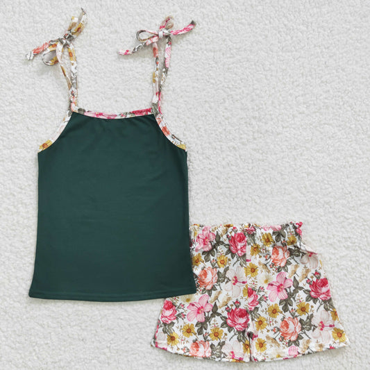 GSSO0217  flower fix Tie-Strap Bow-Strap short sleeve shorts girl summer outfit 20230313