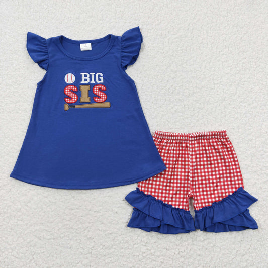 GSSO0219 RTS embroidery baseball short sleeve shorts girl summer outfit 20230404