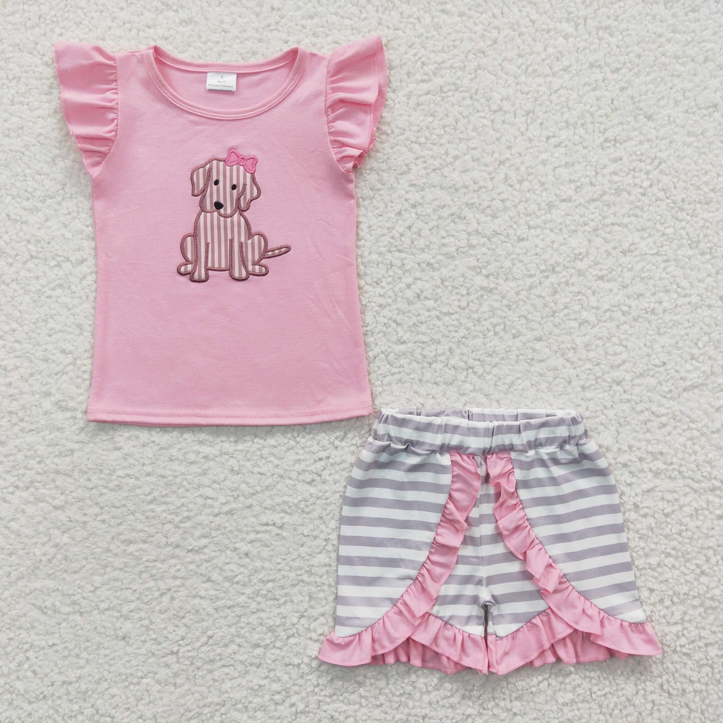 GSSO0223 embroidery cartoon 4th of July dog bow short sleeve shorts girl summer outfit 20230322 RTS