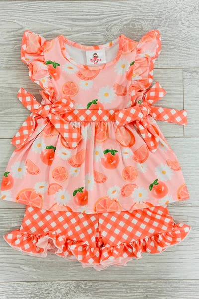 GSSO0239 fruit ruffle bow short sleeve shorts girl summer outfit 20230325