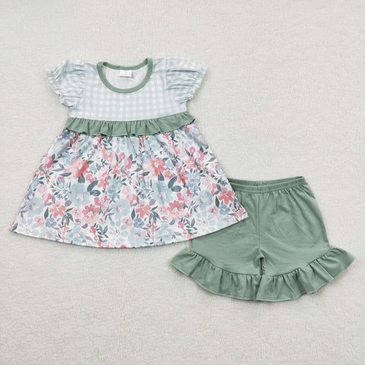 GSSO0247 flower ruffle mamas girl short sleeve shorts girl summer outfit sibling 20230405 RTS