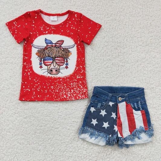GSSO0248 girl cartoon 4th July USA denim shorts girl outfit 20230302 RTS