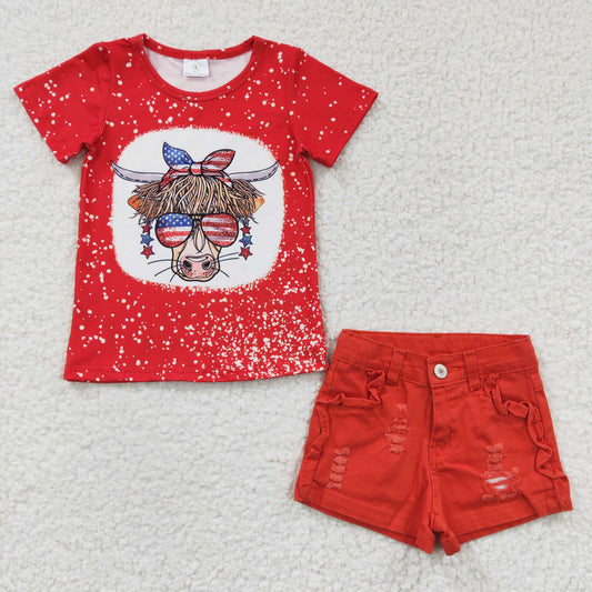 GSSO0249 girl cartoon 4th July USA denim shorts girl outfit 20230302 RTS