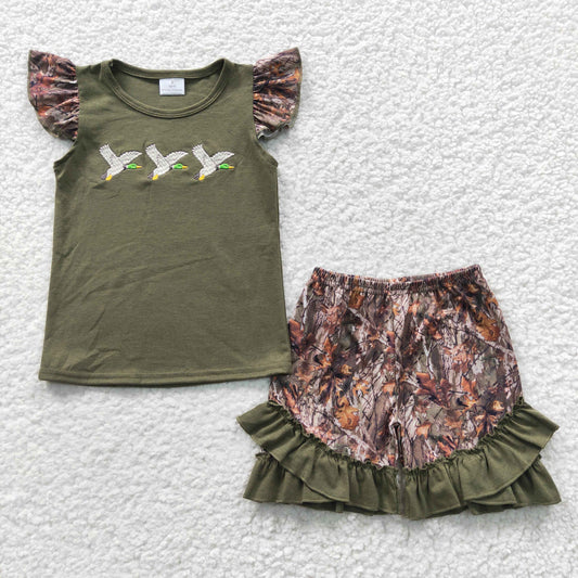 GSSO0252 embroidery duck camo bird short sleeve girl outfit 20230413 RTS