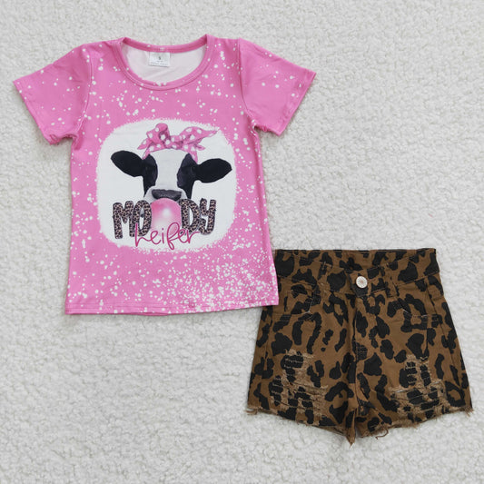 GSSO0255 western cow pink denim shorts girl outfit 20230307 RTS