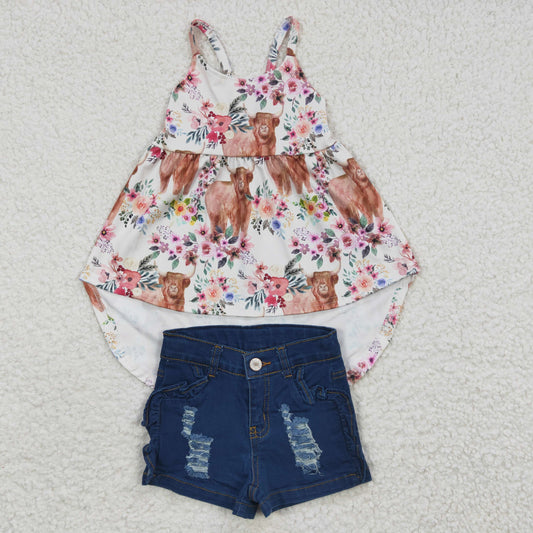 GSSO0263 cow Blue shorts jeans denim girl summer outfit  20230314 RTS