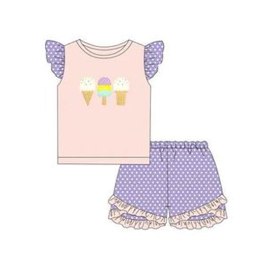 GSSO0315 tulle puffy short sleeve ice purple popsicle shorts girl outfit 20230407 preorder